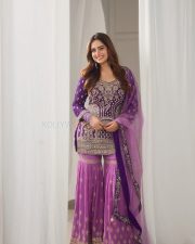 Beautiful Ayesha Khan in an Ethnic Embroidered Purple Salwar Photos 01