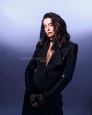 Best Dressed Beauty Surveen Chawla in a Black Blazer with a Plunging V Neckline with a Sheer Black Scarf Photos 01 Best Dressed Beauty Surveen Chawla in a Black Blazer with a Plunging V Neckline with a Sheer Black Scarf Photos 01