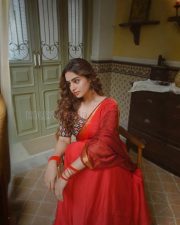 Captivating Actress Ayesha Khan in a Red silk saree and black ikat print blouse Photos 03 Captivating Actress Ayesha Khan in a Red silk saree and black ikat print blouse Photos 03
