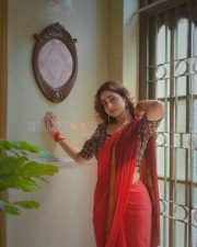 Captivating Actress Ayesha Khan in a Red silk saree and black ikat print blouse Photos 04 Captivating Actress Ayesha Khan in a Red silk saree and black ikat print blouse Photos 04
