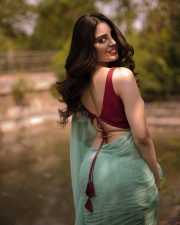 Enchanting Actress Kushitha Kallapu in a Teal Saree With Maroon Blouse Photos 01
