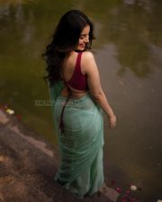 Enchanting Actress Kushitha Kallapu in a Teal Saree With Maroon Blouse Photos 02