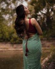 Enchanting Actress Kushitha Kallapu in a Teal Saree With Maroon Blouse Photos 04
