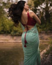 Enchanting Actress Kushitha Kallapu in a Teal Saree With Maroon Blouse Photos 06