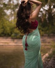 Enchanting Actress Kushitha Kallapu in a Teal Saree With Maroon Blouse Photos 07