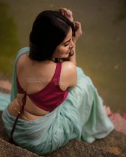 Enchanting Actress Kushitha Kallapu in a Teal Saree With Maroon Blouse Photos 08