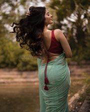 Enchanting Actress Kushitha Kallapu in a Teal Saree With Maroon Blouse Photos 09