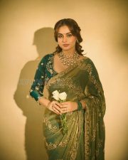 Graceful Actress Ayesha Khan in a Green Embroidered Saree Photos 01 Graceful Actress Ayesha Khan in a Green Embroidered Saree Photos 01