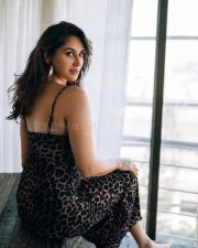 Gul Gule Bakawali Actress Nikita Dutta in a Black Leopard Print Slip Dress with Thin Spaghetti Straps Photos 01