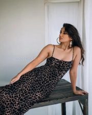 Gul Gule Bakawali Actress Nikita Dutta in a Black Leopard Print Slip Dress with Thin Spaghetti Straps Photos 02