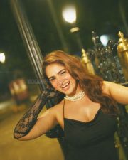 Hot Ayesha Khan in a Black Sleeveless Cleavage Dress Photos 01