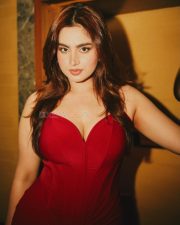 Hot Mallu Beauty Ayesha Khan in a Red Ruched Bodycon Dress with a Corset Style Bodice Photos 01
