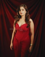 Hot Mallu Beauty Ayesha Khan in a Red Ruched Bodycon Dress with a Corset Style Bodice Photos 03
