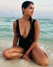Hot and Erotic Nikita Dutta Boobs Cleavage in an One Piece Swimsuit Photos 01