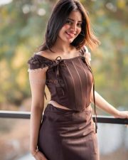 Manoharam Actress Kushitha Kallapu in a Bad Intentions Chocolate Brown Corset Top with a Matching Low Rise Maxi Skirt Photos 02