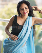 Radiant Actress Sanya Thakur in a Light Blue Saree with Black Blouse Photos 02