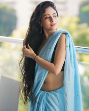Radiant Actress Sanya Thakur in a Light Blue Saree with Black Blouse Photos 03