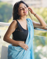 Radiant Actress Sanya Thakur in a Light Blue Saree with Black Blouse Photos 07