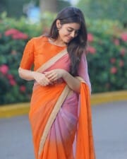 Tollywood Actress Kushitha Kallapu in a Orange Saree Photoshoot Pictures 02