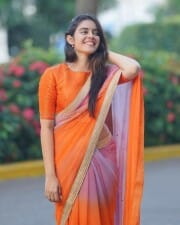 Tollywood Actress Kushitha Kallapu in a Orange Saree Photoshoot Pictures 03