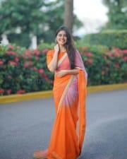 Tollywood Actress Kushitha Kallapu in a Orange Saree Photoshoot Pictures 04