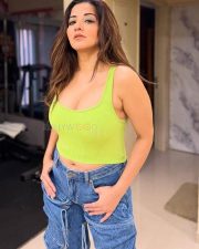 Appealing Antara Biswas Asli Monalisa in a Neon Green Ribbed Knit Crop Tank Top with a Blue Denim Cargo Pants Photos 02