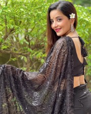 Bhojpuri Actress Monalisa in a Black Sequin Saree Pictures 01