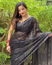 Bhojpuri Actress Monalisa in a Black Sequin Saree Pictures 02