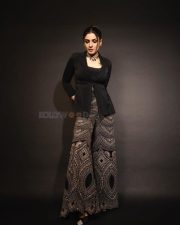 Bollywood Diva Raveena Tandon in a Black Blazer with a Tube Top and Embellished Palazzo Photos 05