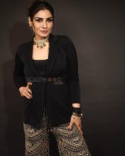 Bollywood Diva Raveena Tandon in a Black Blazer with a Tube Top and Embellished Palazzo Photos 08