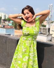 Charming Asli Monalisa Cleavage in a Green Floral Ruffle Dress Photos 03