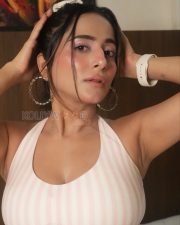 Desirable Actress Kate Sharma in a Pink Striped Sports Bra White Mini Shorts Photos 11