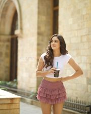 Desirable Anaira Gupta in a White Crop Top and a Tiered Pink Mini Skirt Photos 03