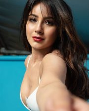 Desirable Shehnaaz Gill Cleavage in a White Peplum Corset Top Photos 07