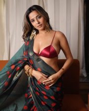 Glamorous Kate Sharma Cleavage in a maroon crop top and patterned saree Photos 05