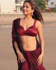 Hot Kate Sharma in a Maroon Saree with Matching Sleeveless Blouse Photos 02
