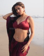 Hot Kate Sharma in a Maroon Saree with Matching Sleeveless Blouse Photos 03