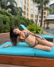 Hot Stunning Kate Sharma in a Black and Gold Triangle String Bikini Set Pictures 01
