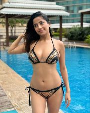 Hot Stunning Kate Sharma in a Black and Gold Triangle String Bikini Set Pictures 03