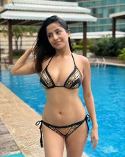 Hot Stunning Kate Sharma in a Black and Gold Triangle String Bikini Set Pictures 03
