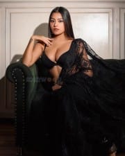Hot Symran Kaur Cleavage in Black Transparent Saree Pictures 02