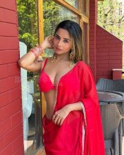 Irresistible Actress Kate Sharma in a Red Saree with Halter Blouse Photos 03