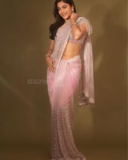 Kumaara Sambavam Actress Payal Radhakrishna in a Sheer Pink Saree with a Sleeveless Embroidered Blouse Photos 03