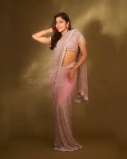 Kumaara Sambavam Actress Payal Radhakrishna in a Sheer Pink Saree with a Sleeveless Embroidered Blouse Photos 04