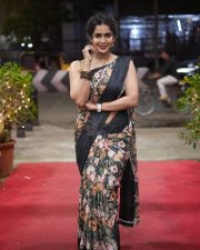Miss Chennai Samyuktha Shan in a Printed Saree with Sleeveless Blouse Pictures 01