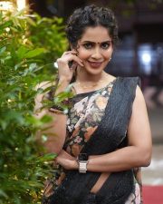 Miss Chennai Samyuktha Shan in a Printed Saree with Sleeveless Blouse Pictures 02