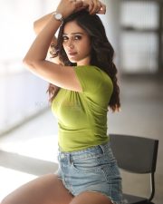 Sexy Anaira Gupta in a Green Top and Denim Shorts Photos 08