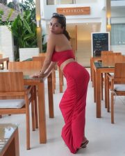 Steamy Kate Sharma in a Two Piece Red Halter Neck Crop Top with a Heart Ring Detail and Ruched Maxi Skirt Pictures 09