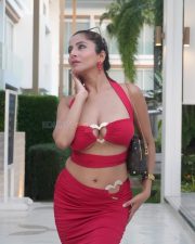 Steamy Kate Sharma in a Two Piece Red Halter Neck Crop Top with a Heart Ring Detail and Ruched Maxi Skirt Pictures 10