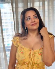 Sultry Asli Monalisa Cleavage in a Yellow Floral Crop Top Skirt Photos 02